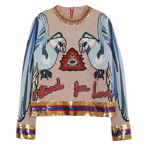Women's Beige Sweater with Bird Design